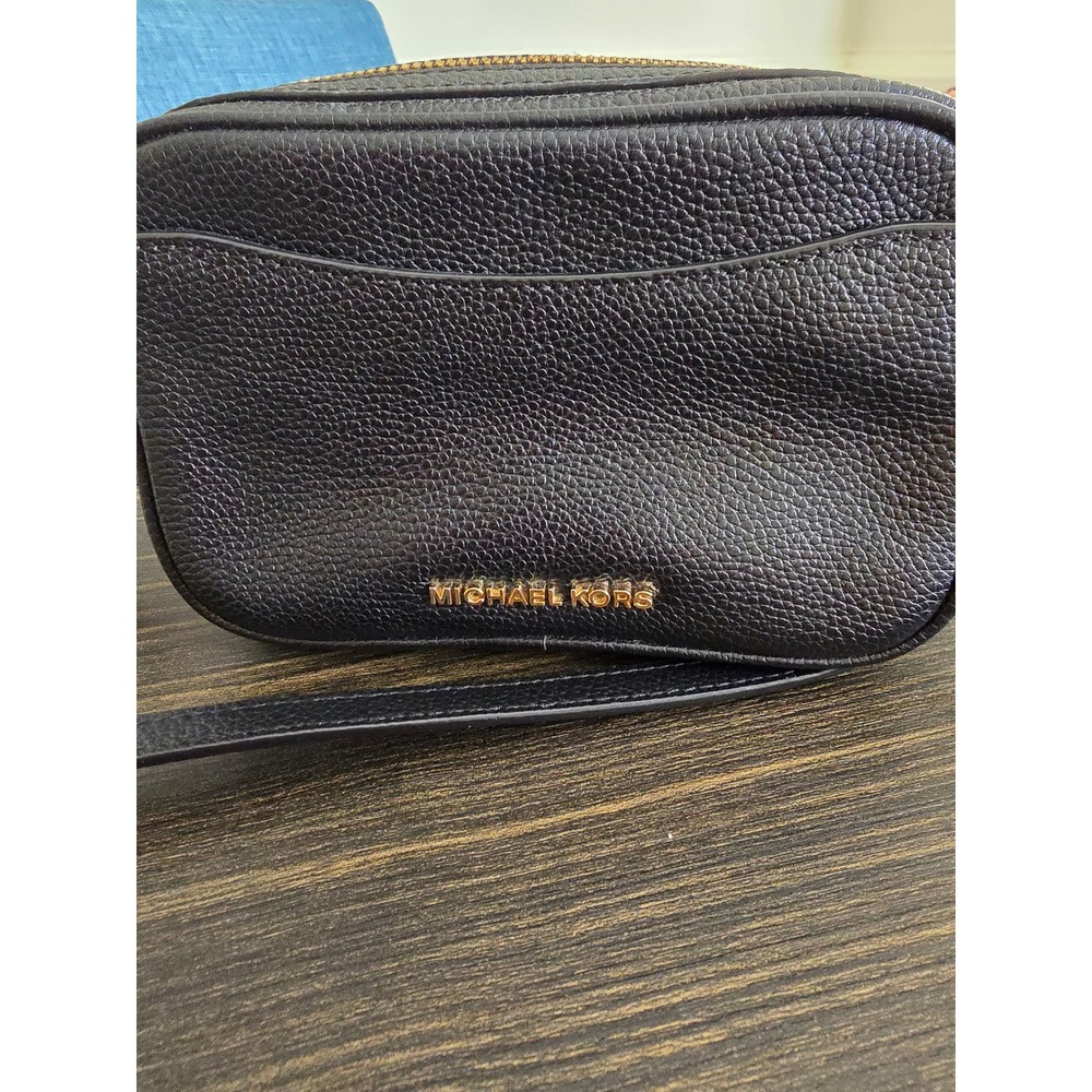Michael Kors Black Leather Camera Bag Crossbody Shoulder Bag Gold Hardware